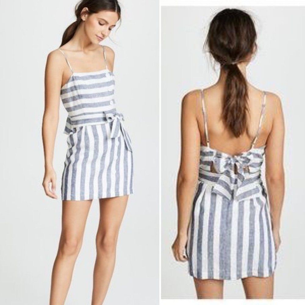 SUBOO x Revolve Newport Linen Mini Dress Button Detail Blue/White Size XS